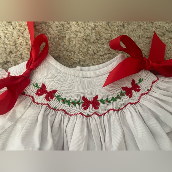 Stitchy Fish smocked Christmas Bubble Romper 6mo - Picture 2 of 4